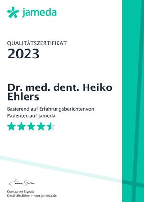 Jameda Qualitätszertifikat für das Jahr 2023